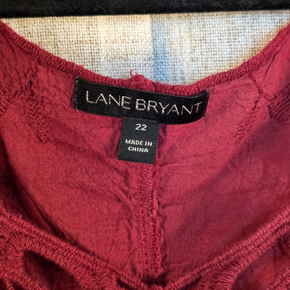 Lane Bryant Crochet Embroidered Boho Top Women's 22 Burgundy Cotton Loose Fit - Picture 4 of 9
